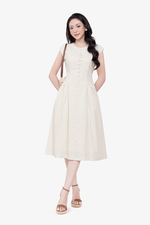 Đầm linen sát nách dáng dài phối nút