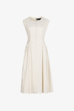 Đầm linen sát nách dáng dài phối nút