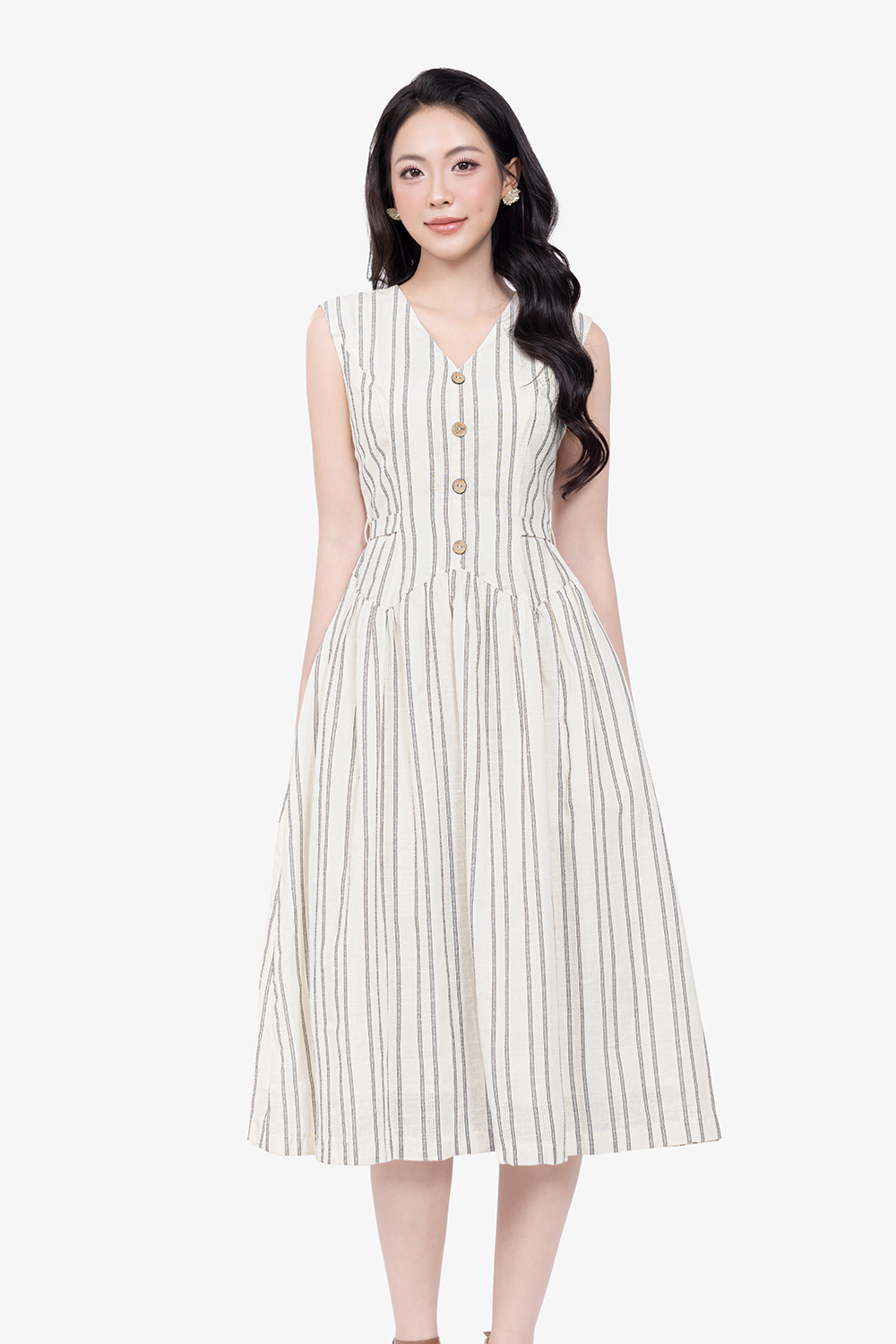 Đầm chữ A linen kẻ sọc