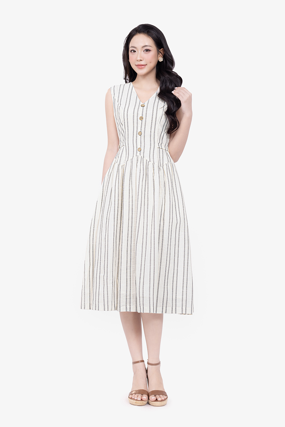 Đầm chữ A linen kẻ sọc