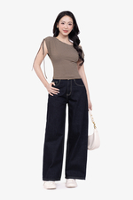 Quần jeans dáng suông màu xanh đậm