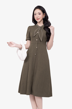 Đầm công sở dáng chữ A cổ phối nơ