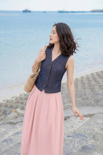 Áo gile jean denim màu xanh đậm