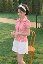 Áo sơ mi nữ họa tiết caro phối bèo