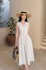 Đầm chữ A linen kẻ sọc