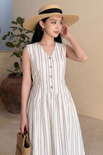 Đầm chữ A linen kẻ sọc
