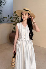 Đầm chữ A linen kẻ sọc