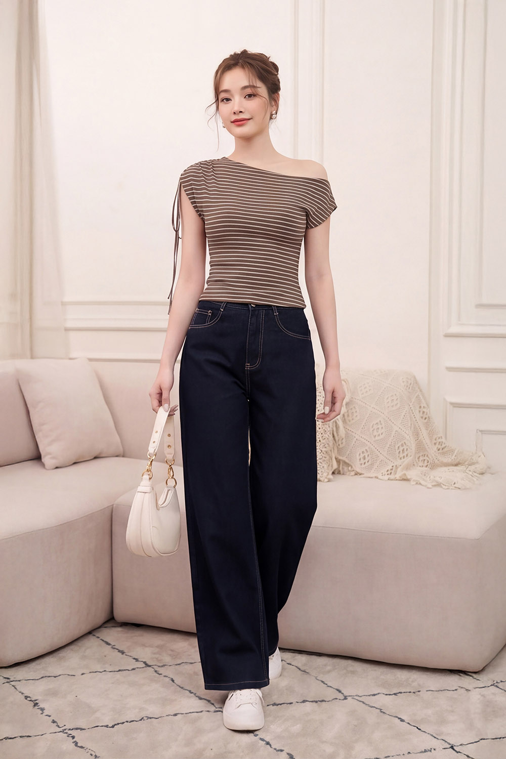 Quần jeans dáng suông màu xanh đậm