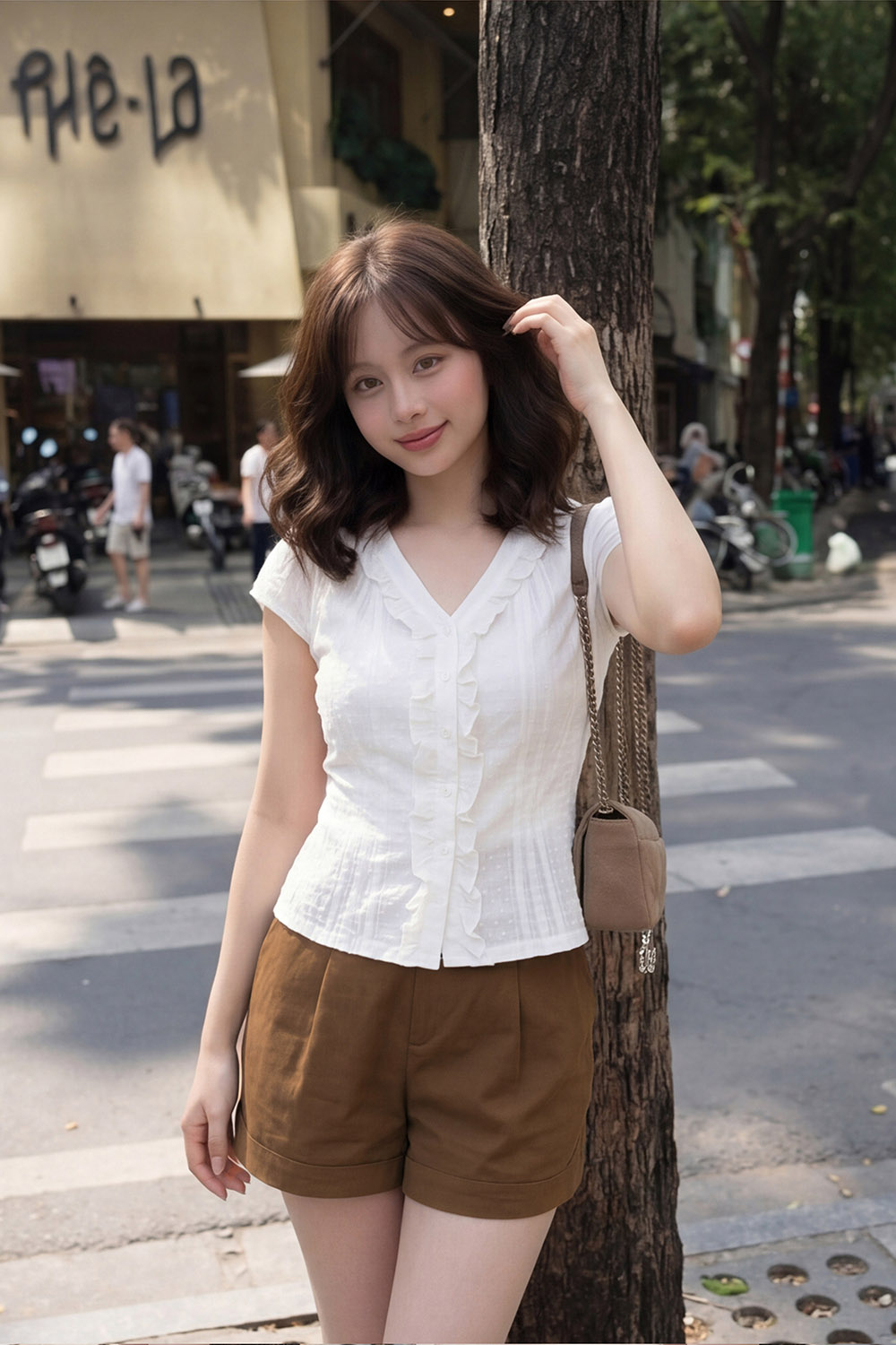 Quần short kaki nữ màu nâu