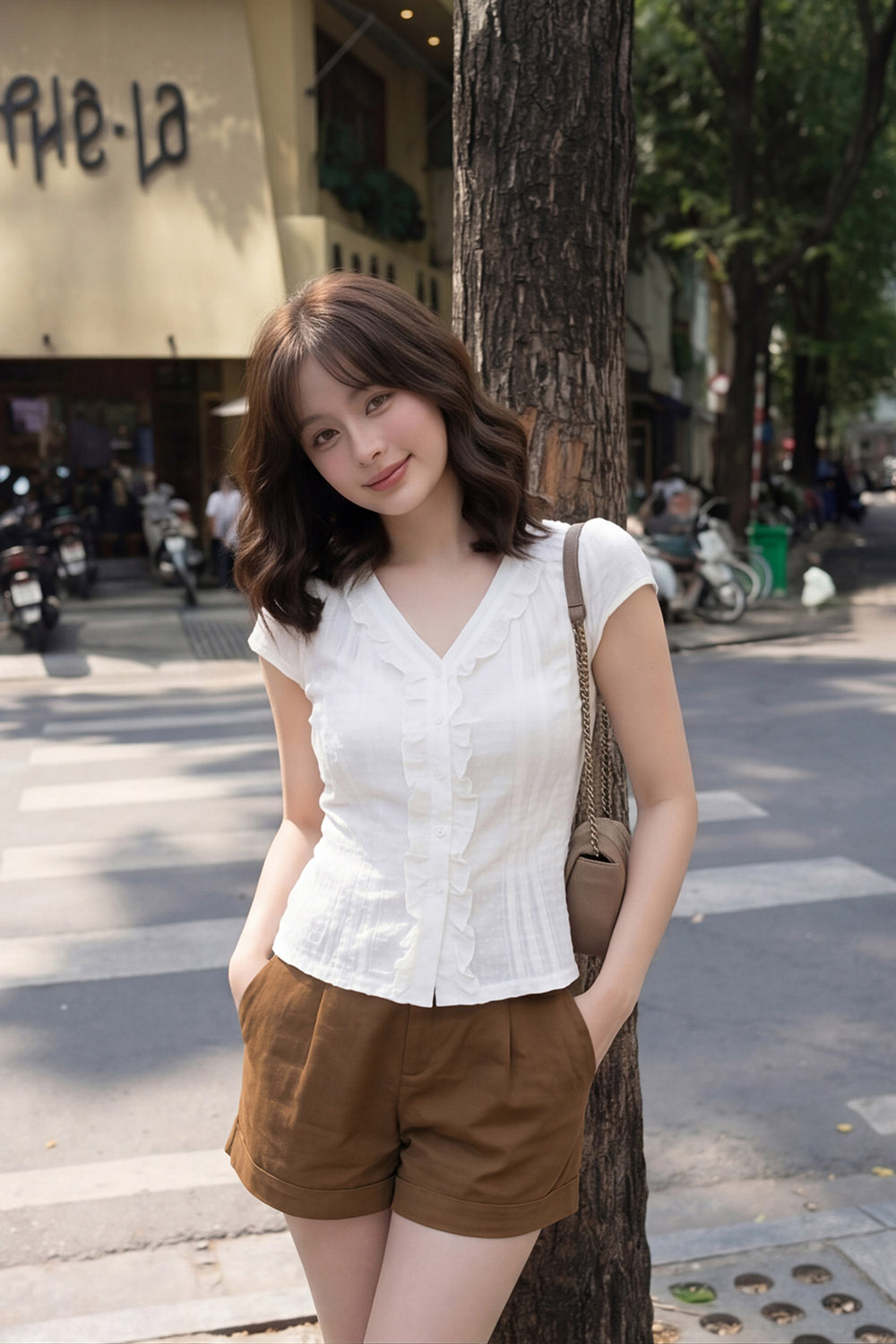 Quần short kaki nữ màu nâu