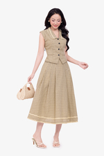 Chân váy caro dáng xòe linen sợi tre