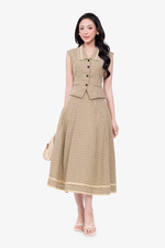 Chân váy caro dáng xòe linen sợi tre