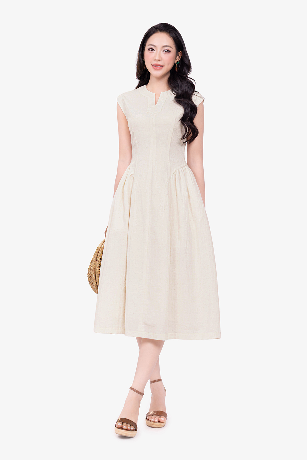 Đầm linen dáng xòe sát nách