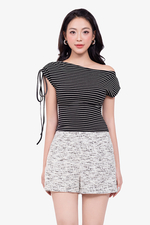 Quần đùi tweed thun màu trắng đen