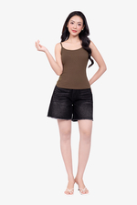 Quần jeans short nữ lưng cao màu đen