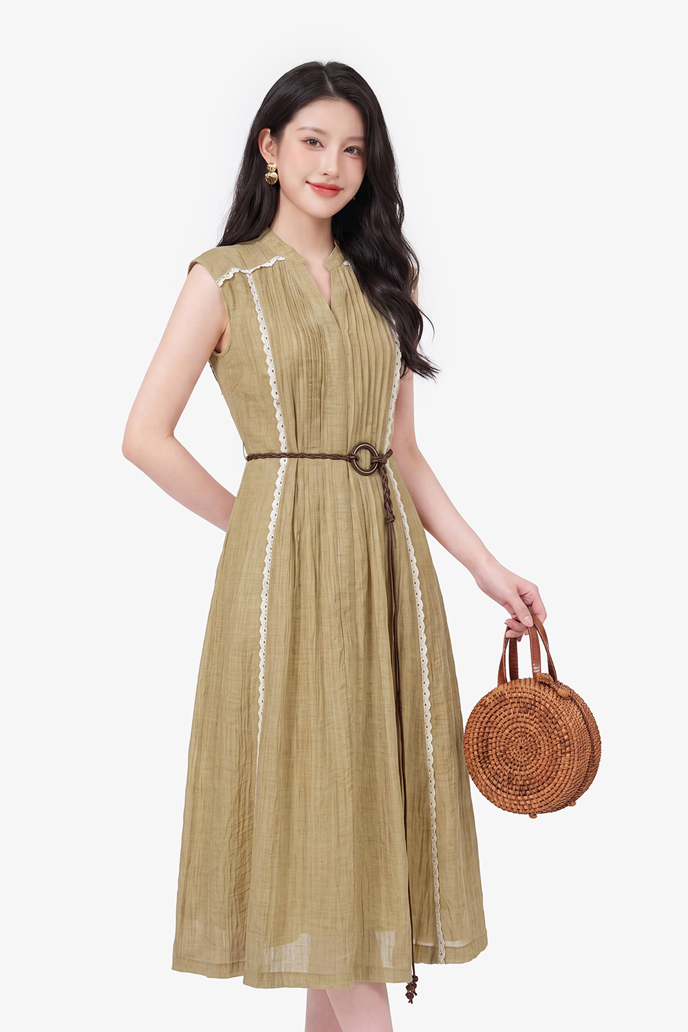 Đầm xòe tơ phối ren dáng dài