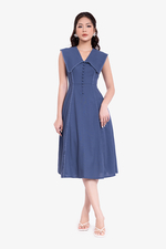 Đầm linen dáng xòe cổ thủy thủ bản lớn