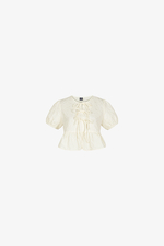 Áo baby doll màu kem tay phồng phối nơ