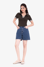 Áo thun cotton nữ màu nâu cổ polo