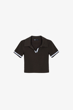 Áo thun cotton nữ màu nâu cổ polo