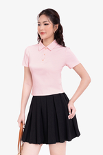 Áo thun polo nữ màu hồng pastel