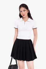 Áo thun polo nữ màu trắng phối viền đen