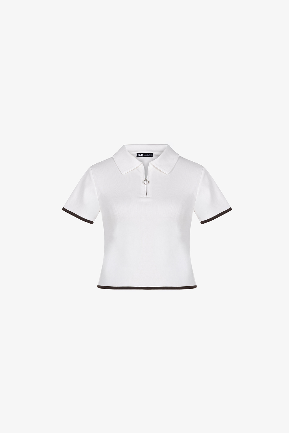 Áo thun polo nữ màu trắng phối viền đen
