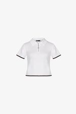 Áo thun polo nữ màu trắng phối viền đen