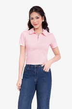 Áo thun cotton cổ polo khóa kéo
