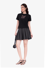 Áo thun cotton màu đen in chữ cổ tròn