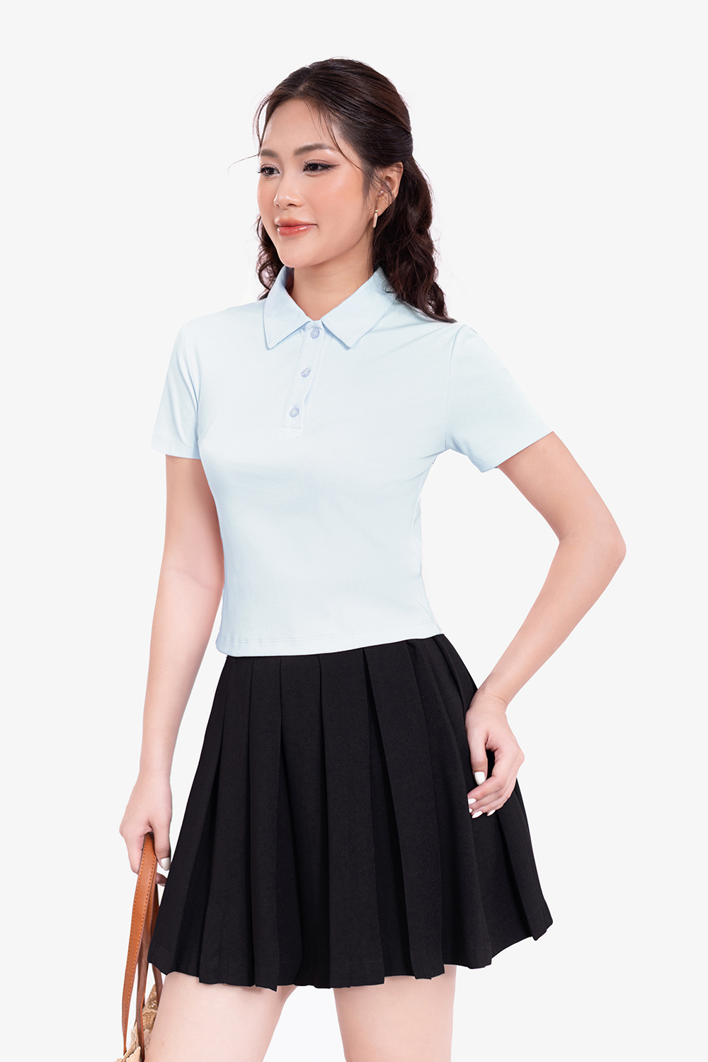 Áo thun polo nữ màu xanh pastel