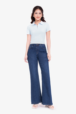 Áo thun cotton cổ polo khóa kéo màu xanh