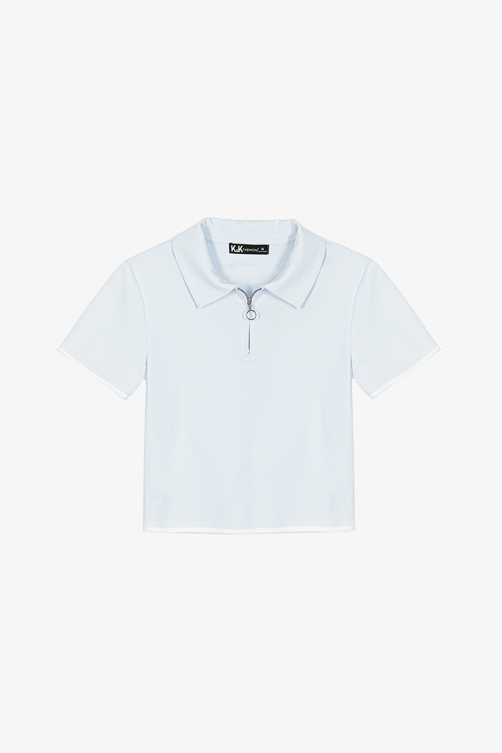 Áo thun cotton cổ polo khóa kéo màu xanh