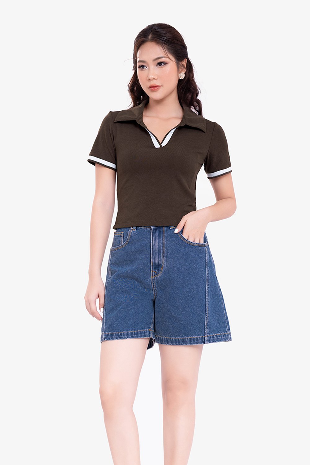 Quần short jean nữ lưng cao
