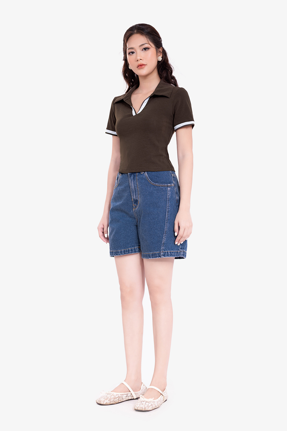 Quần short jean nữ lưng cao