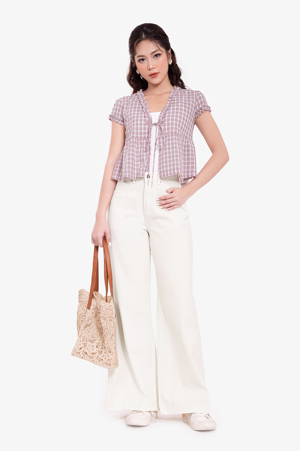 Quần jeans nữ màu trắng ống suông