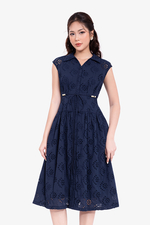 Đầm xô thêu dáng xòe màu xanh navy