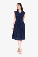 Đầm xô thêu dáng xòe màu xanh navy