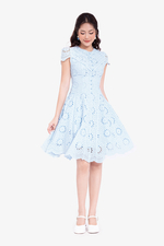 Đầm xô thêu hoa dáng xòe màu xanh pastel
