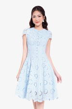 Đầm xô thêu hoa dáng xòe màu xanh pastel