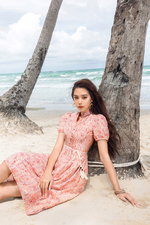 Đầm xòe cổ trụ họa tiết paisley