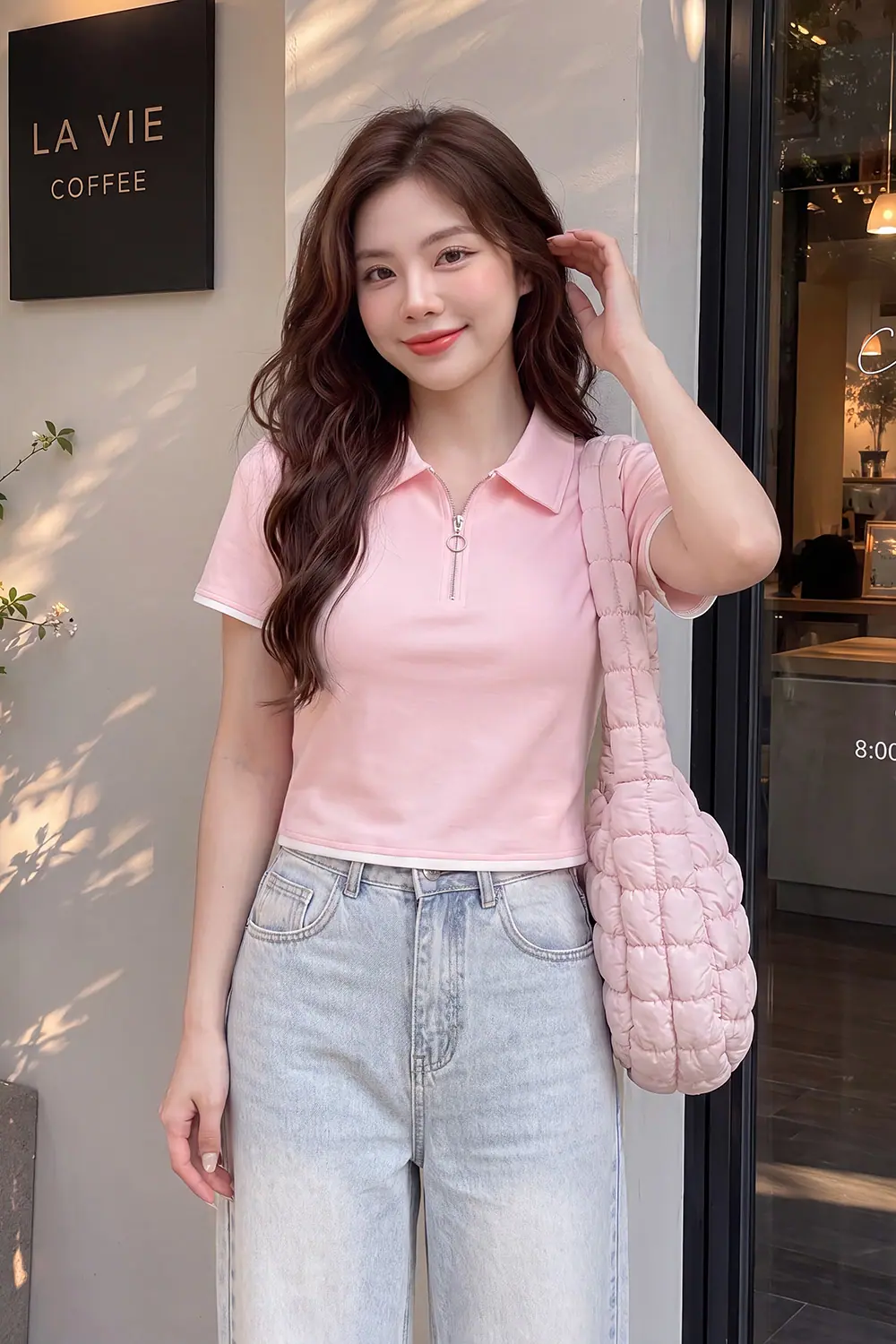 Áo thun cotton cổ polo khóa kéo