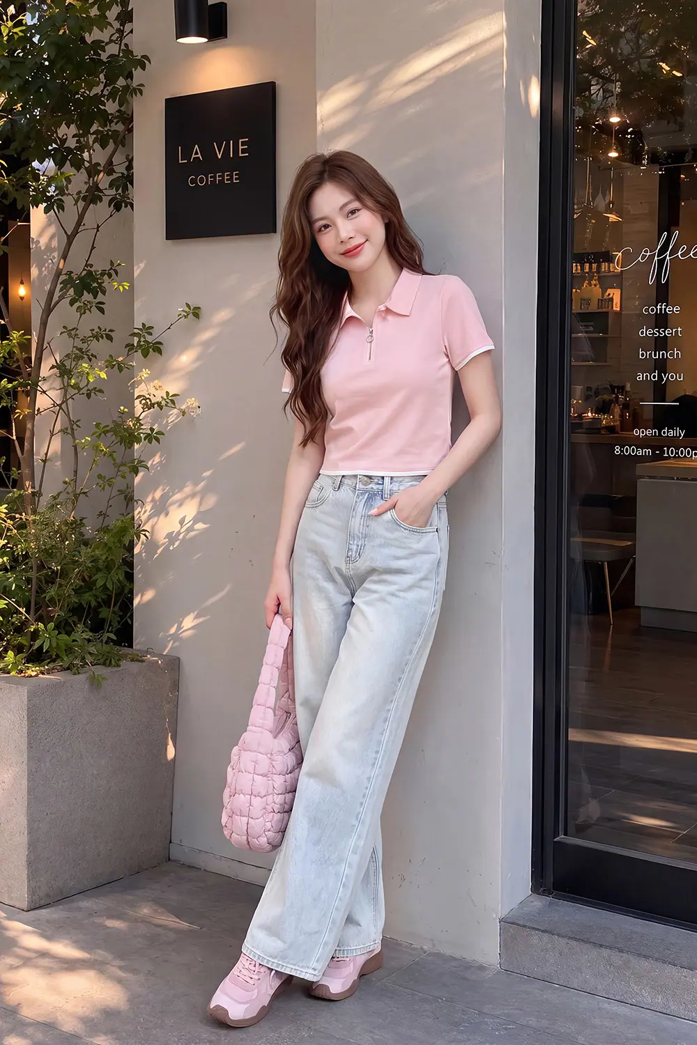 Áo thun cotton cổ polo khóa kéo