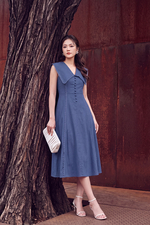 Đầm linen dáng xòe cổ thủy thủ bản lớn
