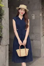 Đầm xô thêu dáng xòe màu xanh navy