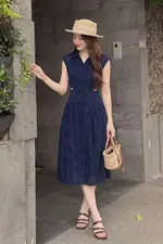 Đầm xô thêu dáng xòe màu xanh navy