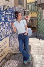 Áo thun cotton cổ polo khóa kéo màu xanh