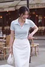 Áo thun polo màu xanh dương pastel