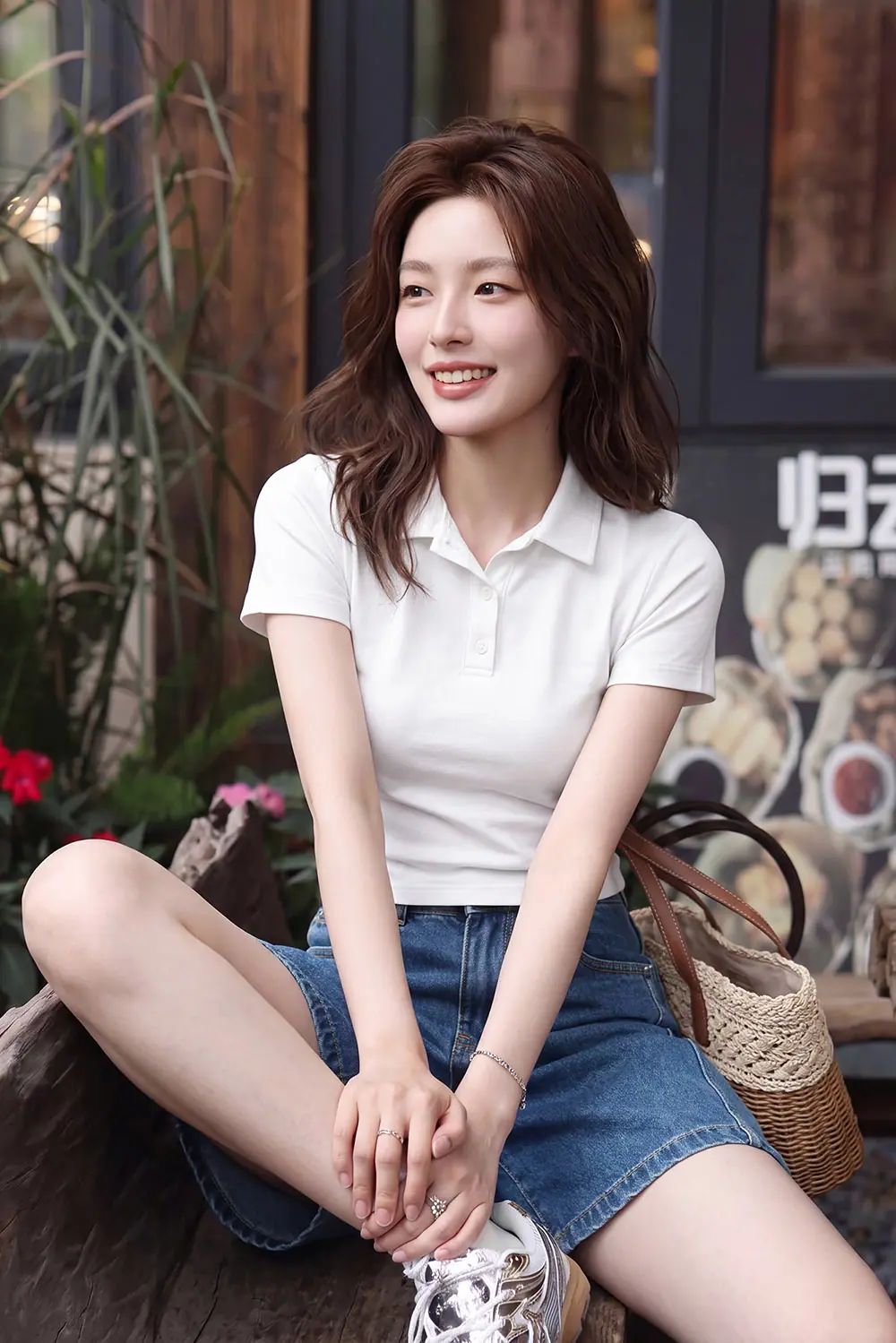 Áo thun polo nữ màu trắng dáng ôm