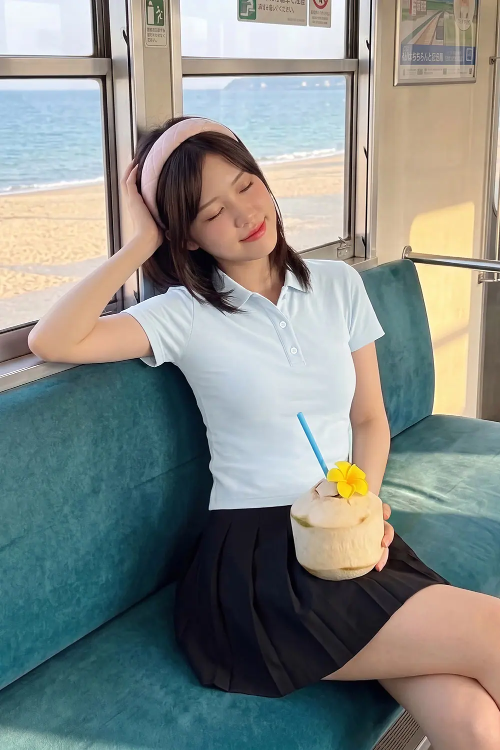 Áo thun polo nữ màu xanh pastel